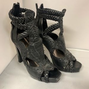 Goth sexy black leather heels